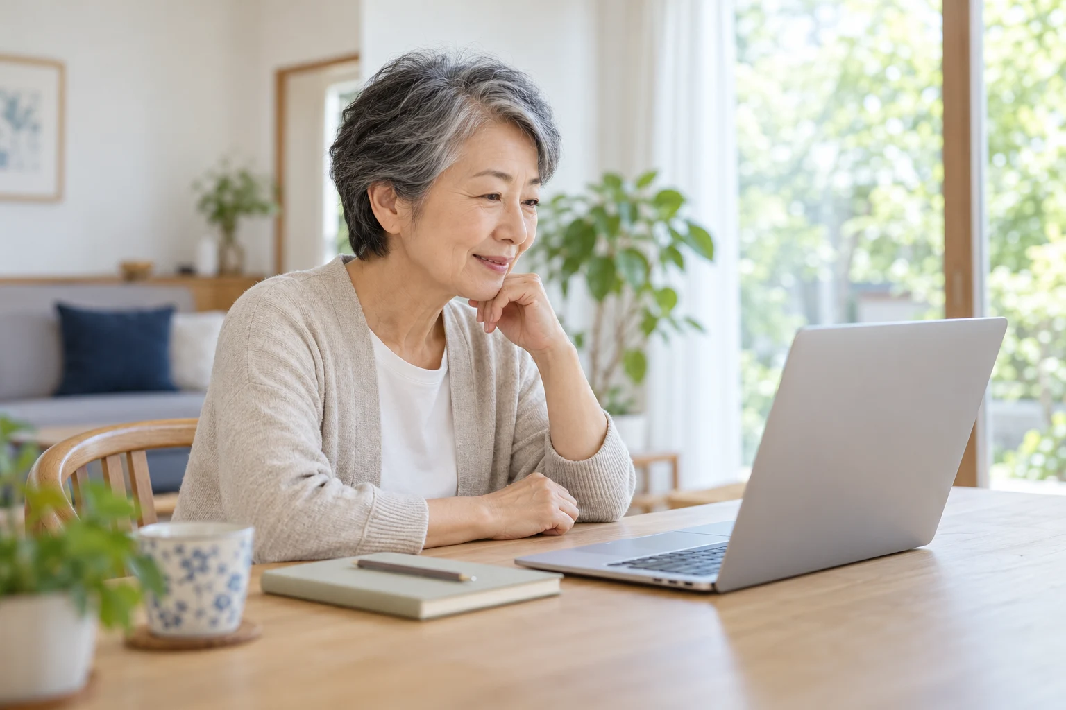 自宅からオンラインで相談する女性のイメージ